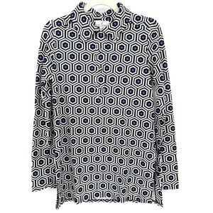 Jude Connally Black Blue Geometric Collared Jude Cloth Tunic SML‎ Preppy Resort